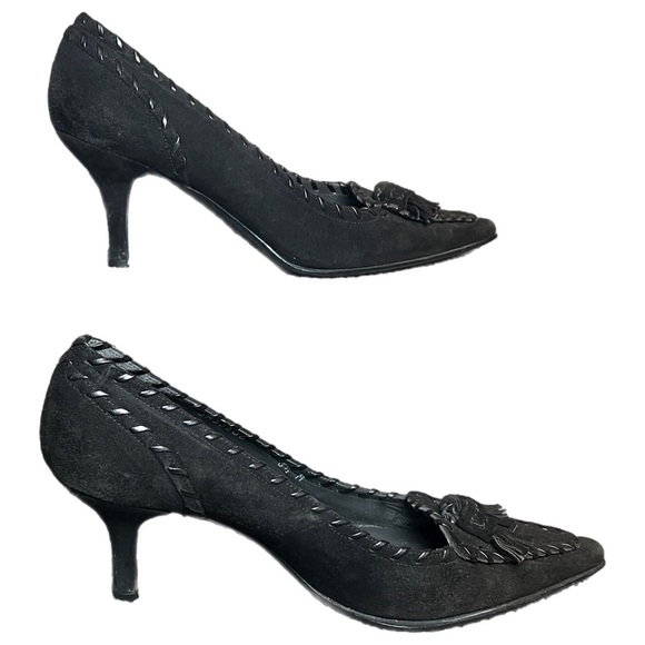 Stuart Weitzman Pointed Toe Heels Black Suede Tassels Size 6.5M - Picture 4 of 16